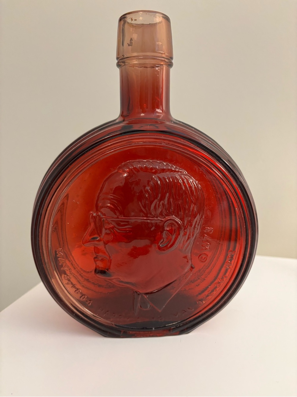 Wheaton Red Pressed Embossed Glass Accent decanter Truman presidential series